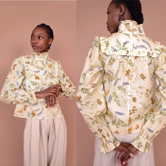 NWT Anthropologie Meadow’s Floral Print High Neck Blouse - Picture 2 of 11